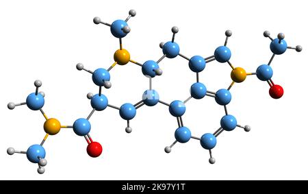 3D image of ALD-52 skeletal formula - molecular chemical structure of  psychedelic 1-acetyl-LSD isolated on white background Stock Photo