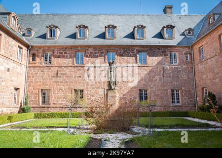Mont Sainte-Odile Abbey, also known as Hohenburg Abbey, is a nunnery, situated on Mont Sainte-Odile, one of the most famous peaks of the Vosges mounta Stock Photo