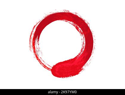 red enso zen circle on white background. Round logo icon in art paint brush style graphic design. Vector illustration isolated Stock Vector