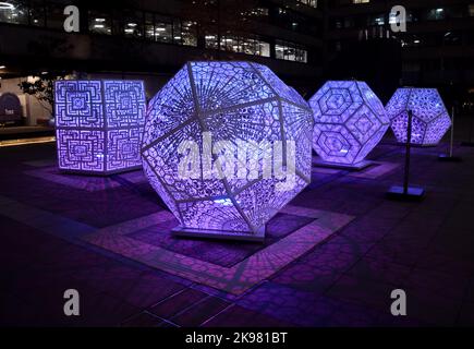 London, England, UK. 26th Oct, 2022. Sculptures by HYBYCOZO, the studio of Canadian Serge Beaulieu and Ukrainian Yelena Filipchuk, next to Citypoint. The art installations are part of this year's IlluminoCity Light Festival in the City of London, the capital's financial district. (Credit Image: © Vuk Valcic/ZUMA Press Wire) Stock Photo