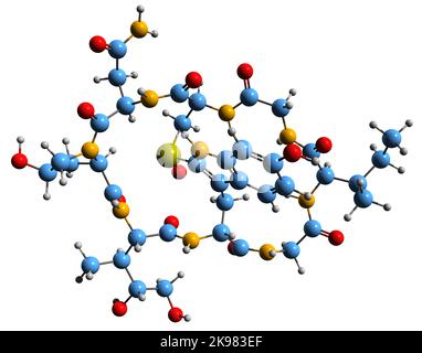 3D image of alpha-Amanitin skeletal formula - molecular chemical structure of amatoxin isolated on white background Stock Photo