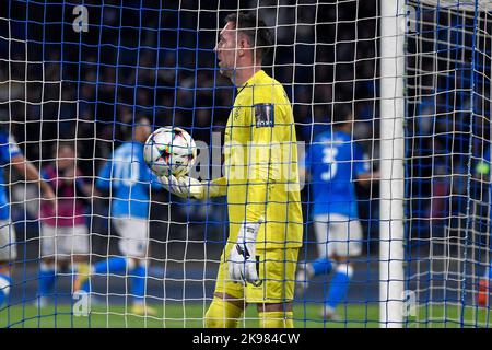 Napoli, Italy. 26th Oct, 2022. Allan McGregor of Rangers FClooks dejected after Leo Skiri Ostigard of SSC Napoli (not pictured) scored the goal of 3-0 during the Champions League Group A football match between SSC Napoli and Rangers FC at Diego Armando Maradona stadium in Napoli (Italy), October 26th, 2022. Photo Andrea Staccioli/Insidefoto Credit: Insidefoto di andrea staccioli/Alamy Live News Stock Photo