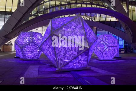 London, UK. 26th October 2022. Sculptures by HYBYCOZO, the studio of Canadian Serge Beaulieu and Ukrainian Yelena Filipchuk, next to Citypoint. The art installations are part of this year's IlluminoCity Light Festival the City of London, the capital's financial district. Credit: Vuk Valcic/Alamy Live News Stock Photo