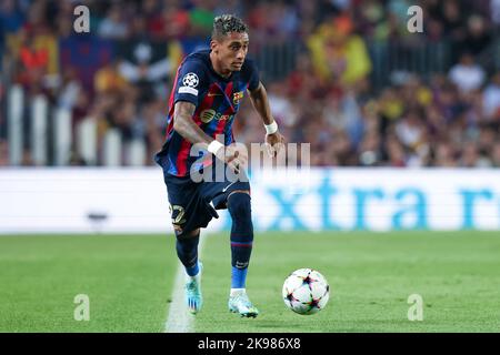 Barcelona, Spain. 26/10/2022, Raphinha of FC Barcelona during the UEFA Champions League match between FC Barcelona and FC Bayern Munchen at Spotify Camp Nou in Barcelona, Spain. Stock Photo