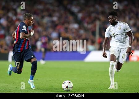 Barcelona, Spain. 26/10/2022, Raphinha of FC Barcelona during the UEFA Champions League match between FC Barcelona and FC Bayern Munchen at Spotify Camp Nou in Barcelona, Spain. Stock Photo