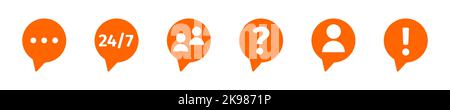 Speech bubbles with customers support online service icons. Set of help center symbols isolated on white background. Client communication pictograms. Vector flat illustration Stock Vector
