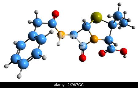 3D image of Benzylpenicillin skeletal formula - molecular chemical structure of penicillin G  isolated on white background Stock Photo