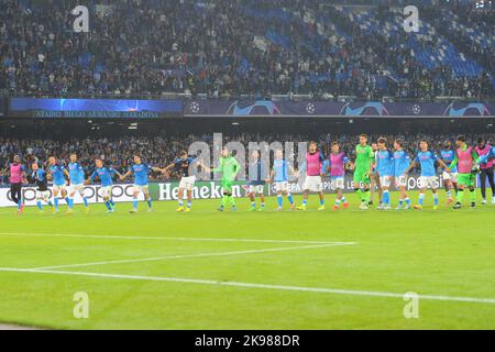 Naples, Italy. 26th Oct, 2022. SSC Napoli team at the and of the Uefa Champions League match between SSC Napoli vs Rangers Football Club at Diego Armando Maradona Stadium Credit: Independent Photo Agency/Alamy Live News Stock Photo