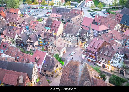 Traditional old alsatian houses in Kaysersberg in Alsace in the department of Haut-Rhin of the Grand Est region of France Stock Photo