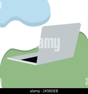 Abstract Isometric laptop in gray tones on abstract background in paper cut style. Isolate. Sticker. Icon. Suitable for banner, label, wallpaper, poster, postcard. Copyspase. Isolate. Vector EPS. Stock Vector