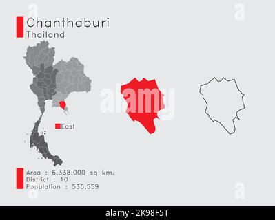 A Set of Infographic Elements for the Province Chanthaburi Position in Thailand. and Area District Population and Outline. Vector with Gray Background Stock Vector