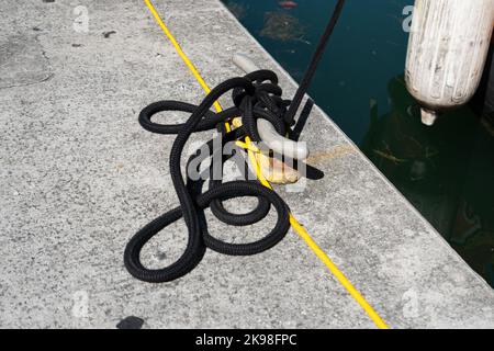 Rop on pier at Bayfront Park and Marina Stock Photo