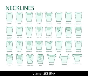 Set of necklines tank clothes - tops cami one Vector Image