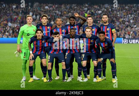 FC BARCELONA vs BAYERN MÜNCHEN October 26,2022  FC Barcelona team before the match between FC Barcelona and Bayern Munich corresponding to the the group stage of the UEFA Champions League at Spotify Camp Nou Stadium in Barcelona, Spain. October 26, 2022. Stock Photo