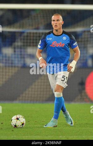 Napoli, Italy. 26th Oct, 2022. Leo Østigård player of Napoli, during the match of the champions league between Napoli vs Rangers final result, Napoli 3, Rangers 0, match played at the Diego Armando Maradona stadium. Napoli, Italy, 26 October, 2022. (photo by Vincenzo Izzo/Sipa USA) Credit: Sipa USA/Alamy Live News Stock Photo