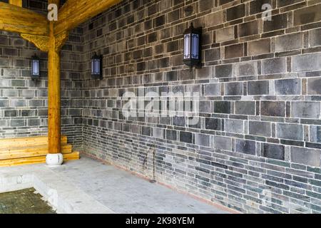 Old brick wall dated by the end of 19th century Stock Photo