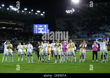 Bruges, Belgium. 26th Oct, 2022. Players of FC Porto celebrate after the UEFA Champions League Group B football match between Club Brugge and FC Porto in Bruges, Belgium, Oct. 26, 2022. Credit: Zheng Huansong/Xinhua/Alamy Live News Stock Photo