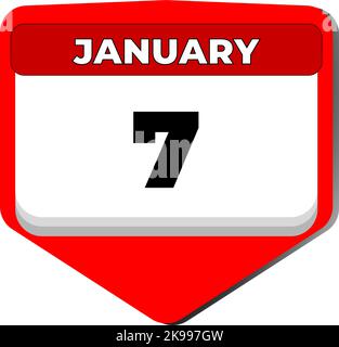 7 January vector icon calendar day. 7 date of January. Seventh day of January. 7th date number. 7 day calendar. Seven date Stock Vector