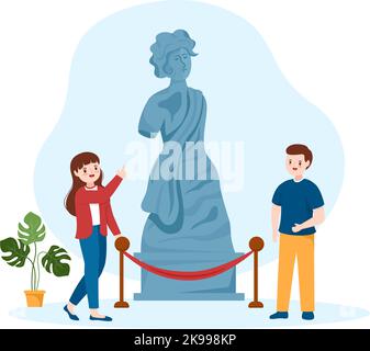 Contemporary Art Abstract Sculptures of Performance Standing in Exposition Hall or Museum on Flat Cartoon Hand Drawn Templates Illustration Stock Vector