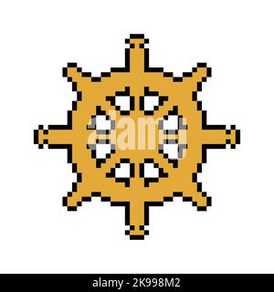 Ships helm pixel art. 8 bit Vector illustration Stock Vector