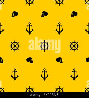 Anchor and rudder and skull pattern seamless. Baby fabric texture Pirate theme Stock Vector