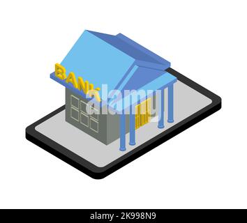 Internet bank sign. Online bank icon. Banking services online. Gadget and bank building Stock Vector