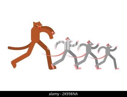 Cat runing to mouse. Cat is chasing rats. Stock Vector