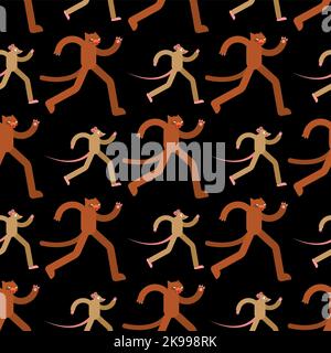 Cat runing to mouse pattern seamless. Cat is chasing rats background. Baby fabric texture Stock Vector