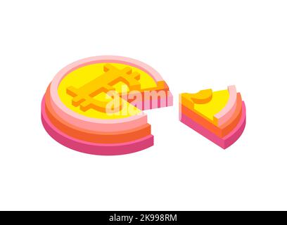 Bitcoin cake and piece of pie. concept of cutting off part of cryptocurrency Stock Vector