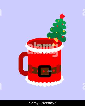 Santa red mug. Christmas red cup. New Year illustration. Stock Vector