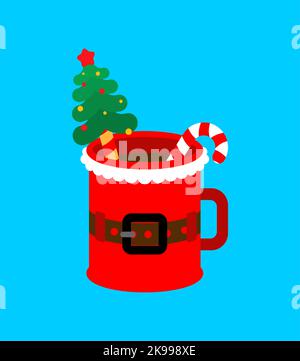 Santa red mug. Christmas red cup. New Year illustration. Stock Vector