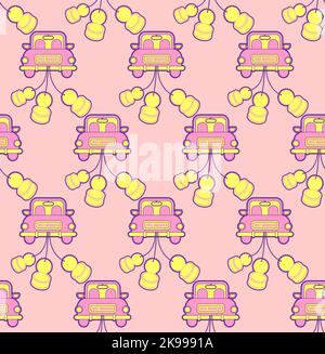 Just married car pattern seamless. Newlyweds car background Stock Vector