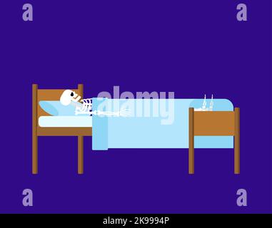 Skeleton sleeping in bed. Vector illustration Stock Vector