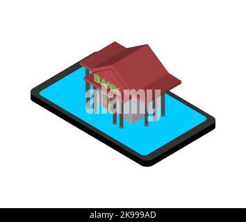 Internet bank sign. Online bank icon. Banking services online. Gadget and bank building Stock Vector