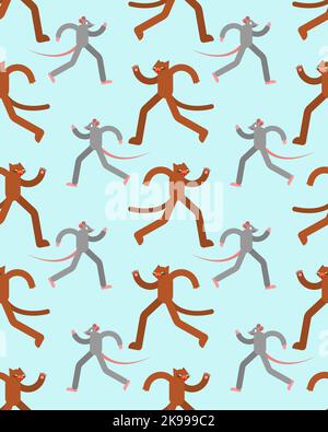 Cat runing to mouse pattern seamless. Cat is chasing rats background. Baby fabric texture Stock Vector