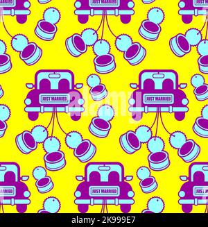 Just married car pattern seamless. Newlyweds car background Stock Vector