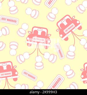 Just married car pattern seamless. Newlyweds car background Stock Vector
