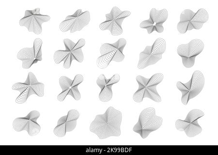 Abstract topography circles. Organic texture shapes. Vector outline illustrations set. Stock Vector