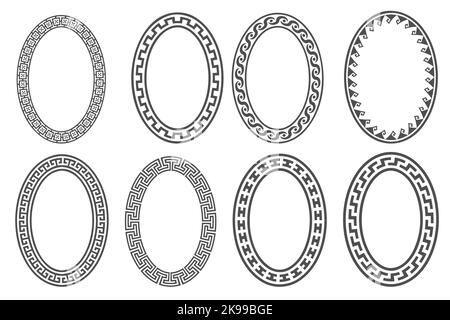 Greek key oval frame set. Circle borders with meander ornaments ...