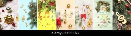 Collection of Christmas decorations, music sheets and notes Stock Photo