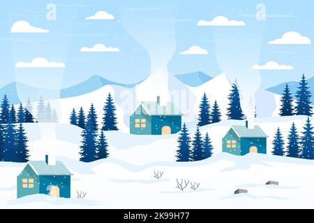 flat design winter landscape illustration Stock Vector