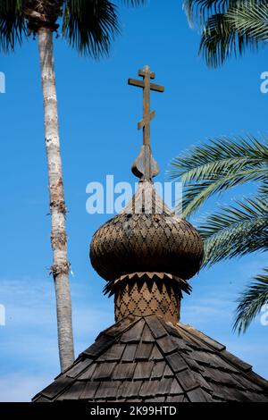 The Russian Orthodox Cross on top of a chapel Stock Photo