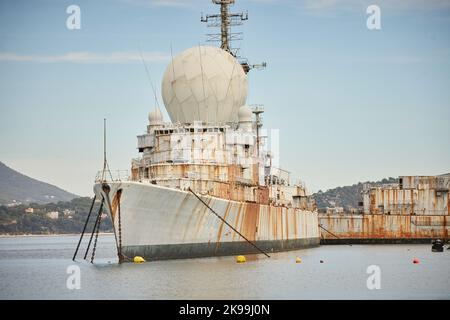 Toulon port city on southern France Mediterranean coast, Duquesne was a Suffren-class frigate of the French Navy.  decommissioned in 2008, but has bee Stock Photo