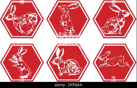 Set of Chinese Lunar New Year Rabbit symbol 2023 illustration Stock Vector
