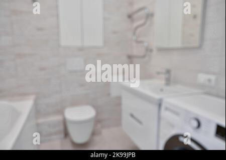 blur interior small luxury modern bathroom background. Empty blurred bathroom interior background. Stock Photo