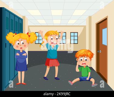 School bullying with student cartoon characters illustration Stock Vector