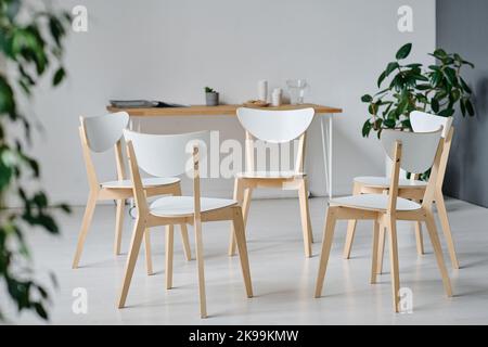 Horizontal image of empty class for psychotherapy session with chairs for patients Stock Photo