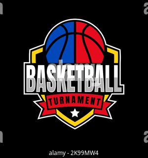 American Sports Shield Basketball club logo, basketball club. Tournament basketball club emblem, design template on dark background Stock Vector