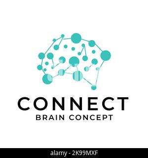 Human brain line with Connected Dots As Network Logo Vector, template,network technology. Stock Vector