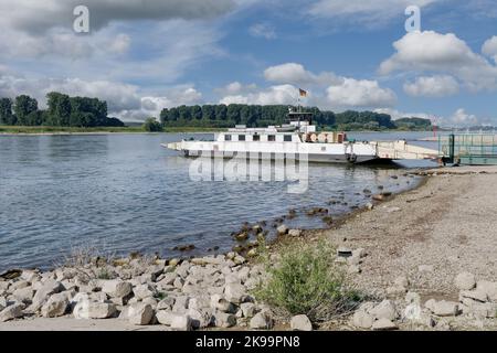 Ferry at Rhine River ,Leverkusen-Hitdorf,Germany Stock Photo